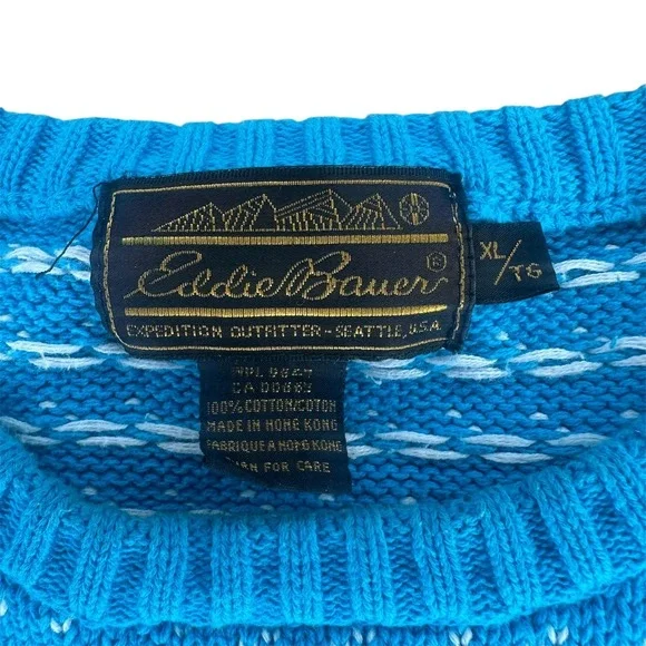 Vtg Eddie Bauer Men XL Sweater Cotton Knit Crew Neck Blue USA Classic Preppy - Picture 6 of 6